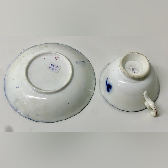 19th Century Antique Gaudy Welsh Banana Pattern Teacup & Saucer Set - Picture 10 of 10